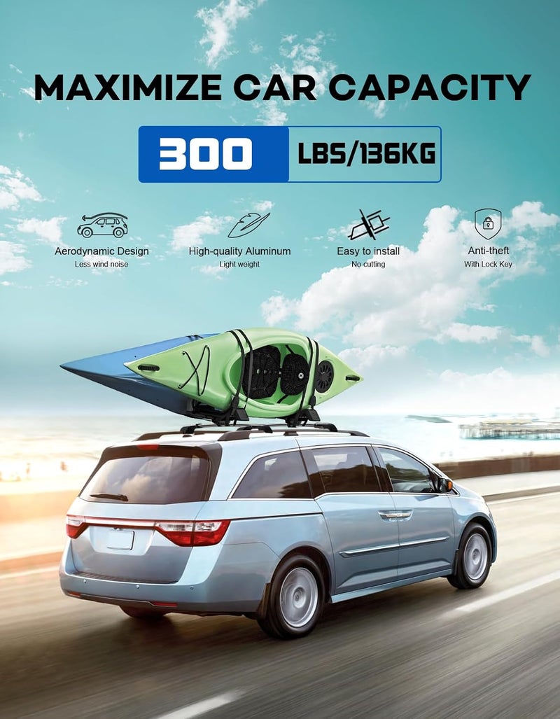 wonderdriver 300lbs Lockable Roof Rack Cross Bars Compatible with Honda Odyssey 2011-2017 (with Raised Side Rails), Heavy Duty Aluminum Roof Rails Crossbars Cargo Canoe Black Rooftop Cargo Carrier. - Image 3